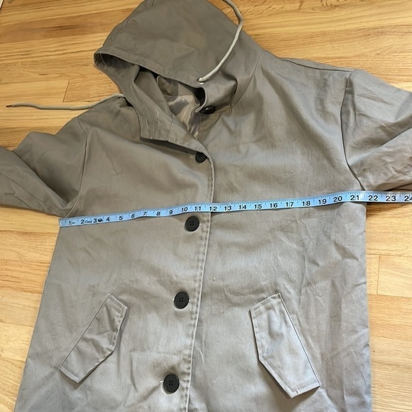 Minimalist Trench Coat Utility Hood Jacket Gray Med Urban Street Modern Casual - Picture 7 of 10